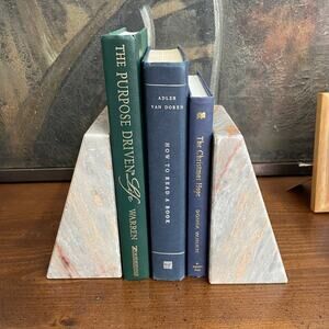 Mid-Century Modern Marble Triangle Bookends with Pink & Grey Veining
